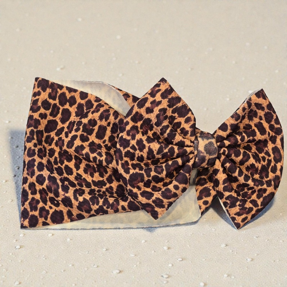 Baby Girl Leopard Print Headwrap Oversized Bow Stretchy Headband Infant Toddler - Picture 2 of 3